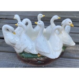 Ceramic Geese Bowl Centerpiece Planter Bowl 10 White Geese